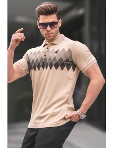 Madmext Beige Patterned Polo Neck Men's T-Shirt 6106