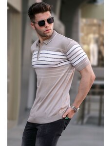 Madmext Men's Mink Polo Collar Zippered T-Shirt 5733
