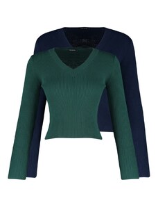Trendyol Navy modro-khaki Basic 2-pack pletený sveter