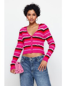 Trendyol Collection Fuchsiový farebný blokovaný pletený sveter