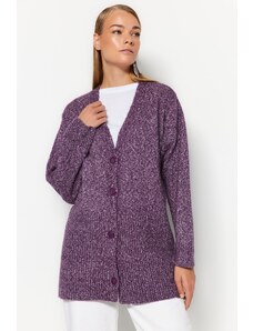 Trendyol Modest Mäkký pletený sveter s fialovým melanžom a výstrihom do V