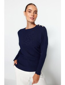 Trendyol Navy Blue Gombík detailný pletený sveter