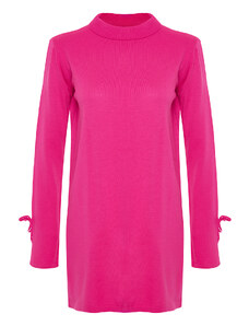 Trendyol ružový stojaci golier Pletený sveter s viazaním detailných rukávov