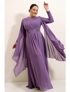By Saygı Autor: Saygı korálkovanie, vyšívané ramená a pás, plisované dlhé šifónové šaty B.B., šifónové šaty, široký rozsah veľkostí, mäta.