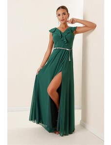 By Saygı Autor: Saygı Volánik Šifón s dlhým rozparkom Šifónové šaty s dlhým rozparkom Veľká veľkosť Indigo