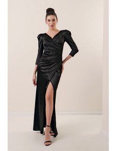 By Saygı Autor: Saygı Dvojradové golierové záhyby podšité dlhé saténové šaty čierne