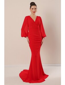 By Saygı Dlhé šifónové šaty s dvojitým výstrihom vpredu s podšívkou, červené