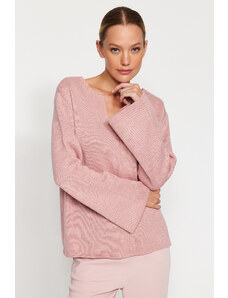 Trendyol prášok udržateľnejší pletený sveter s výstrihom do V