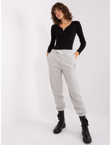 Fashionhunters Light grey sweatpants with SUBLEVEL print