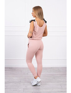 K-Fashion Nohavice/oblek s nápisom selfie tmavo púdrovo ružové