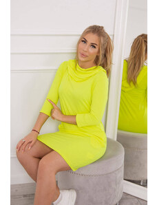 K-Fashion Šaty s kapucňou a vreckami žltej neónovej farby