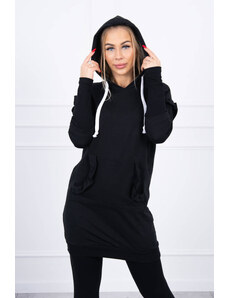 K-Fashion Šaty s ozdobnými volánikmi a kapucňou čiernej farby