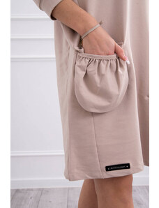 K-Fashion Béžové šaty s kapucňou