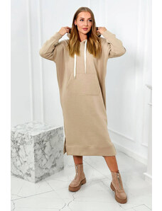 K-Fashion Dlhé šaty s kapucňou svetlo béžová