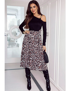 Čierne midi šaty s leopard sukňou LC6117520-2