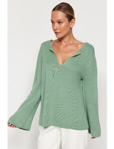 Trendyol Collection Mätový viac udržateľný pletený sveter s výstrihom do V