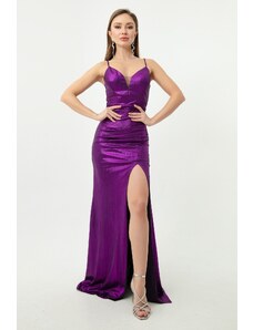 Lafaba Dámske fialové večerné šaty s tenkými ramienkami