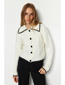 Trendyol Ecru Crop Soft Textured Contrast Color Knitwear Cardigan