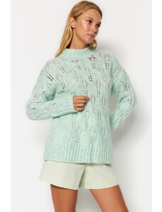 Trendyol Mint hrubý úplet detailný pletený sveter