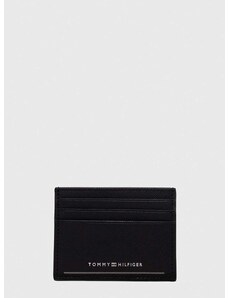Kožené puzdro na karty Tommy Hilfiger čierna farba, AM0AM11863