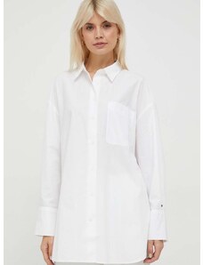 Bavlnená košeľa Tommy Hilfiger dámska,biela farba,voľný strih,s klasickým golierom,WW0WW40540