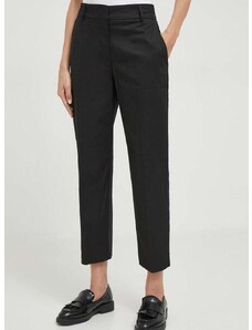 Nohavice Tommy Hilfiger dámske,čierna farba,rovné,vysoký pás,WW0WW40504