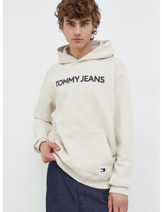 Bavlnená mikina Tommy Jeans pánska,béžová farba,s kapucňou,s potlačou,DM0DM18413