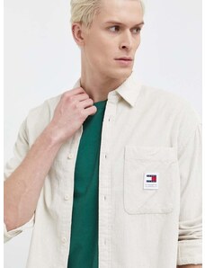 Manšestrová košeľa Tommy Jeans béžová farba, voľný strih, s klasickým golierom, DM0DM18324