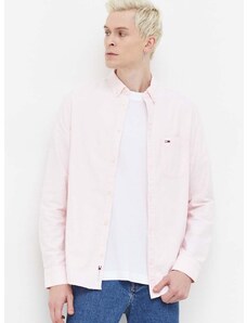 Bavlnená košeľa Tommy Jeans pánska,ružová farba,regular,s golierom button-down,DM0DM18335