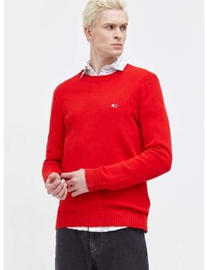 Bavlnený sveter Tommy Jeans červená farba,DM0DM18370