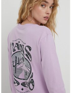 Bavlnené tričko s dlhým rukávom Vans fialová farba