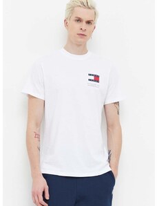 Bavlnené tričko Tommy Jeans pánsky,biela farba,s potlačou,DM0DM18263