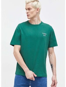 Bavlnené tričko Tommy Jeans pánsky,zelená farba,s nášivkou,DM0DM18872