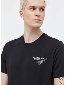 Bavlnené tričko Tommy Jeans pánsky,čierna farba,s potlačou,DM0DM18265