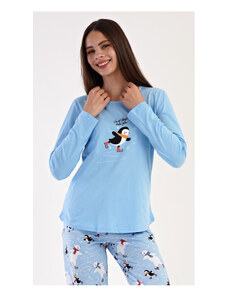 Vienetta Secret Dámske pyžamo dlhé Tučniak na ľade, farba modrá, 70% bavlna 30% polyester