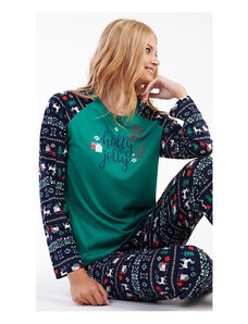 Vienetta Secret Dámske pyžamo dlhé Holly Jolly, farba tmavě zelená, 100% bavlna