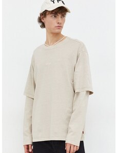Bavlnené tričko s dlhým rukávom Levi's béžová farba, jednofarebný