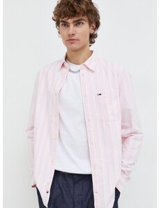 Bavlnená košeľa Tommy Jeans pánska,ružová farba,regular,s klasickým golierom,DM0DM18336