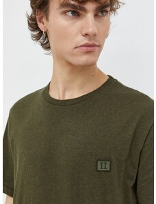 Bavlnené tričko Les Deux pánsky, zelená farba, melanžový