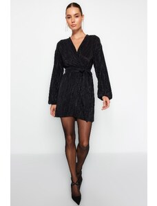 Trendyol Čierne pásové rozopínanie/korčuliarske pletené podšívky plisované elegantné večerné šaty