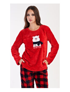 Vienetta Secret Dámske pyžamo dlhé Méďa so šálom, farba červená, 100% polyester