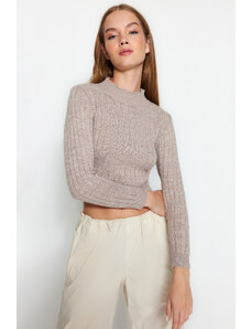 Trendyol Collection Pletený sveter Mink Crop Basic