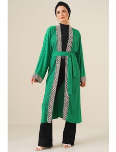 Bigdart 5865 Pletené dlhé kimono s výšivkou - zelené
