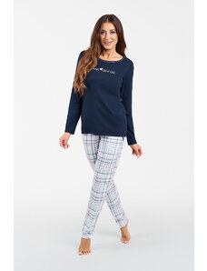 Italian Fashion Glamour women's pajamas, long sleeves, long pants - navy blue/print
