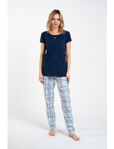 Italian Fashion Glamour women's pyjamas, short sleeves, long pants - navy blue/print