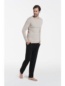 Italian Fashion Men's pyjamas Zermat, long sleeves, long pants - beige melange/black