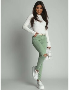 FASARDI Zelené džínsové džínsy s otvormi na kolenách