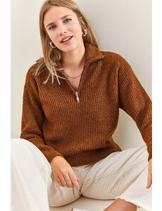 Bianco Lucci Dámsky oversize pletený sveter so zipsom