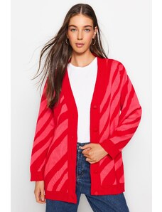 Trendyol červený sveter so zvieracím pruhovaným vzorom sveter