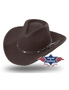 Stars and Stripes Hnedý westernový klobúk s koženým remienkom - Dallas